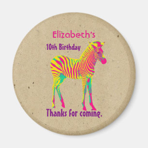 Neon Zebra Baby Animal Psychedelic Birthday Thanks Magnet