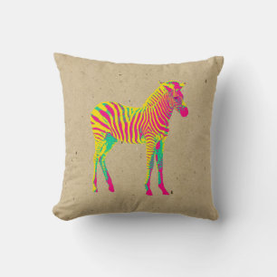 Neon Zebra Baby Animal Psychedelic Funky Retro Cushion