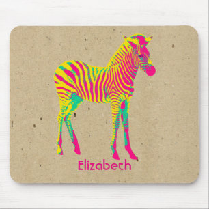 Neon Zebra Baby Animal Psychedelic Funky Retro Mouse Mat
