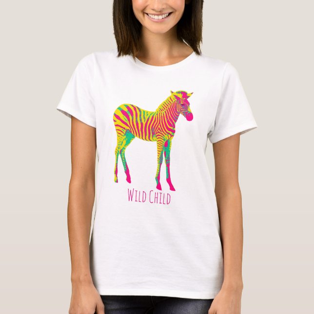 Neon Zebra Baby Animal Wild Child Funky Retro T-Shirt (Front)