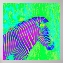 neon zebra - green,blue and purple retro