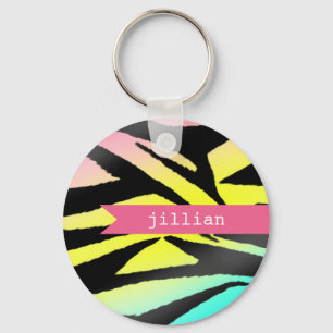 Neon Zebra Print Personalised Keychain