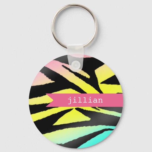 Neon Zebra Print Personalised Keychain (Front)
