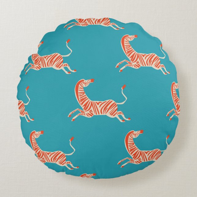 Neon Zebra: Retro Colourful Seamless Round Cushion (Front)