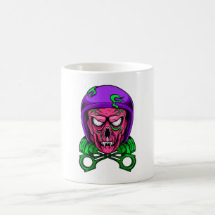 Neon Zombie Biker Skull Cross Pistons Coffee Mug