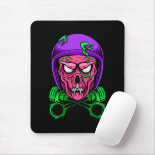Neon Zombie Biker Skull Cross Pistons Mouse Mat