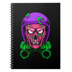 Neon Zombie Biker Skull Cross Pistons Notebook