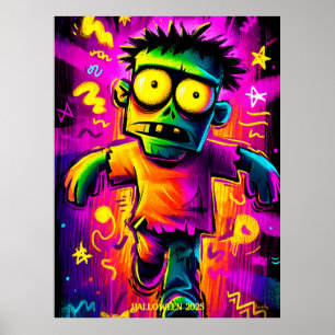 Neon Zombie – Cartoon Pop Art Halloween Monster Poster