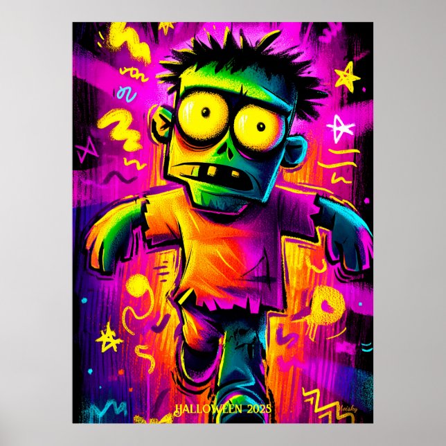 Neon Zombie – Cartoon Pop Art Halloween Monster Poster (Front)