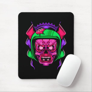 Neon Zombie Rider Skull Art Mouse Mat