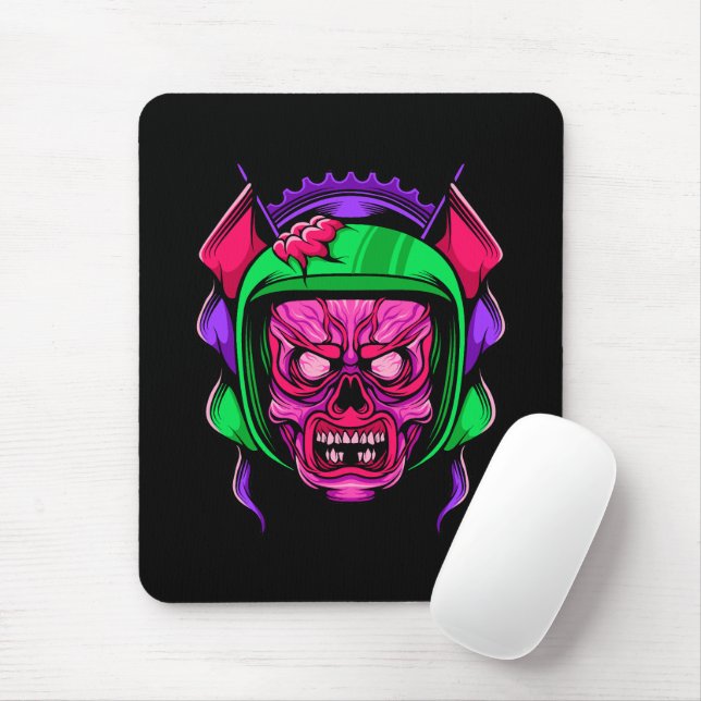 Neon Zombie Rider Skull Art Mouse Mat (With Mouse)