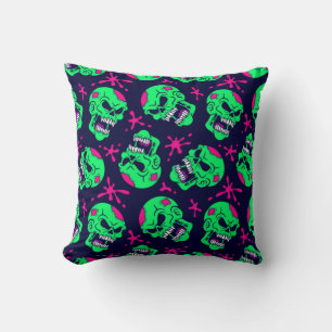Neon Zombie Skulls Pattern Cushion