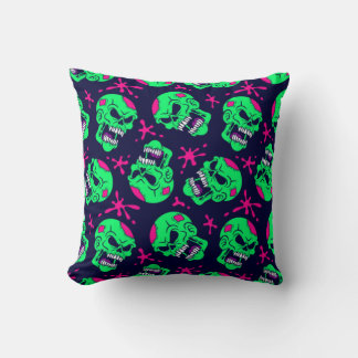 Neon Zombie Skulls Pattern Cushion