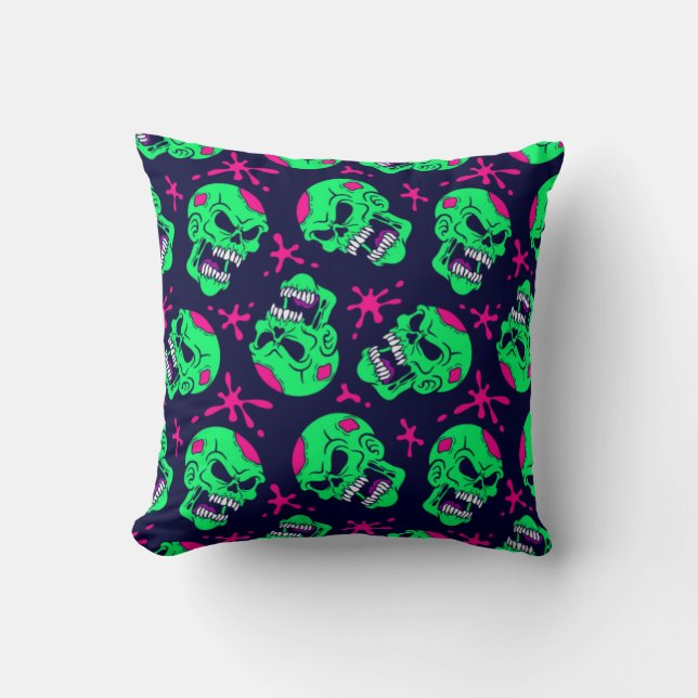 Neon Zombie Skulls Pattern Cushion (Front)