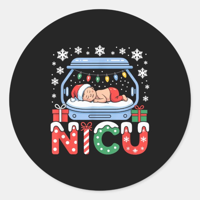 Neonatal Intensive Care Unit Xmas Funny Nicu Nurse Classic Round Sticker (Front)