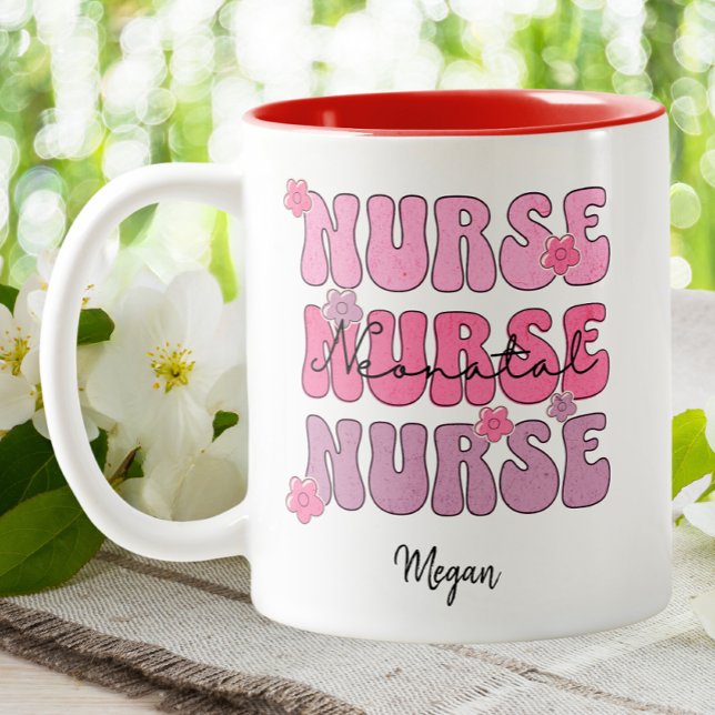 Neonatal Nurse Groovy Healthcare NICU Preemie Pink Two-Tone Coffee Mug (Creator Uploaded)
