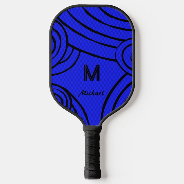 NeonLine 1 Blue Editable Name & Initials Pickleball Paddle (Front)