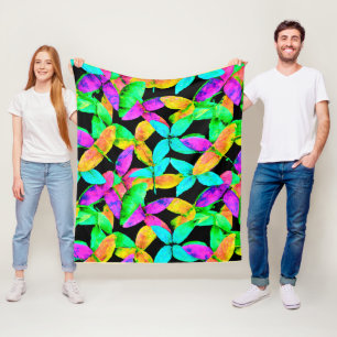 Neonscape Leaf Pattern Fleece Blanket