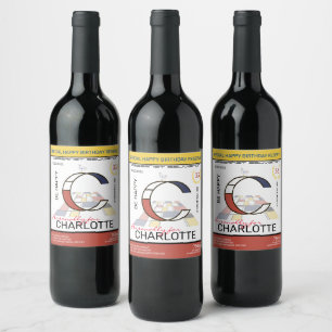 Neoplasticism Abstract Art Monogram. Letter C Wine Label