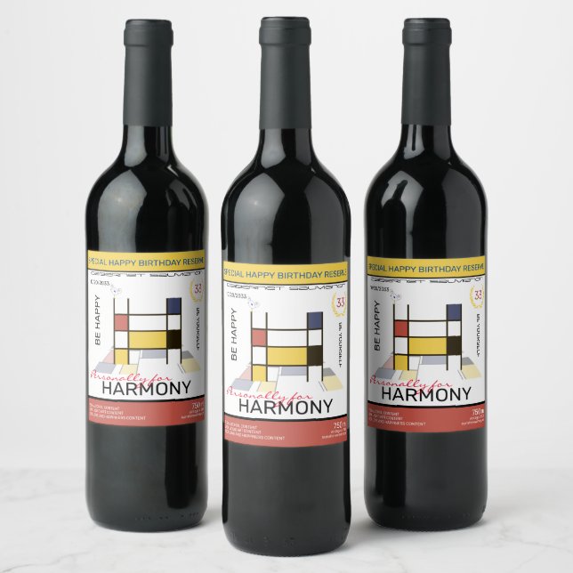 Neoplasticism Abstract Art Monogram. Letter H Wine Label (Bottles)