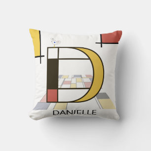Neoplasticism Art Cool Monogram. Letter D Cushion