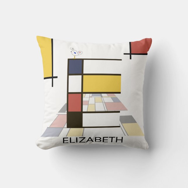 Neoplasticism Art Cool Monogram. Letter E Cushion (Front)
