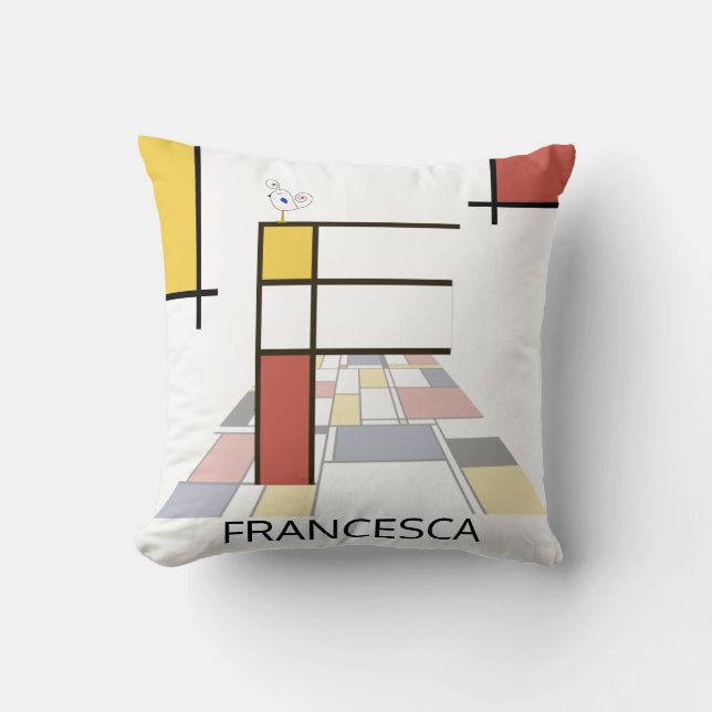 Neoplasticism Art Cool Monogram. Letter F Cushion (Front)