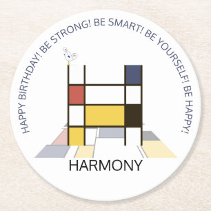 Neoplasticism Art Cool Monogram. Letter H Round Paper Coaster