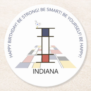 Neoplasticism Art Cool Monogram. Letter I Round Paper Coaster