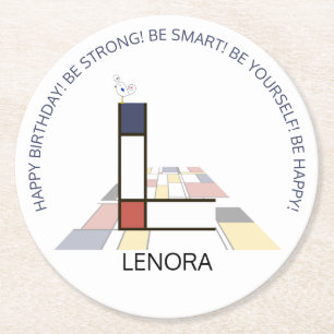 Neoplasticism Art Cool Monogram. Letter L Round Paper Coaster