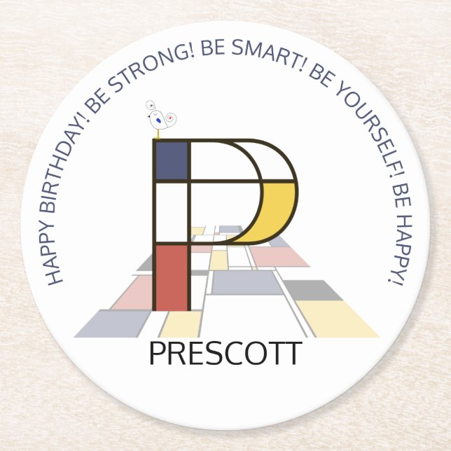 Neoplasticism Art Cool Monogram. Letter P Round Paper Coaster (Front)