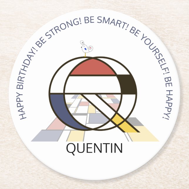 Neoplasticism Art Cool Monogram. Letter Q Round Paper Coaster (Front)