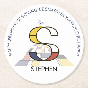 Neoplasticism Art Cool Monogram. Letter S Round Paper Coaster