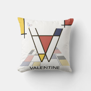 Neoplasticism Art Cool Monogram. Letter V Cushion