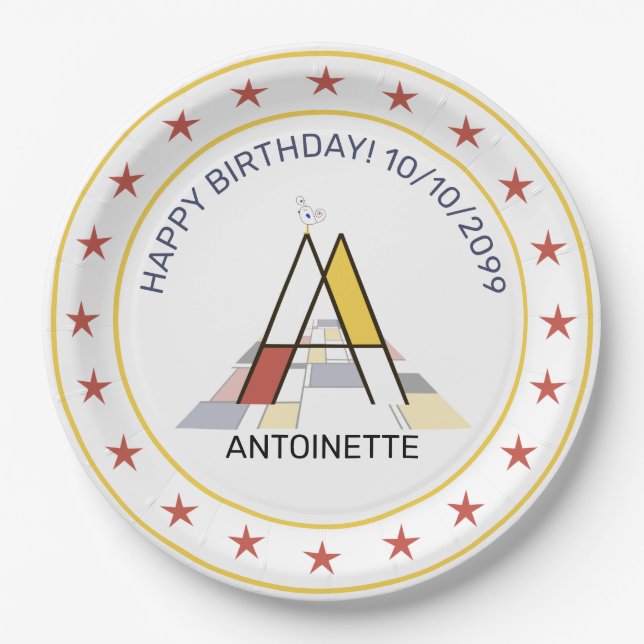 Neoplasticism Art Elegant Monogram. Letter A Paper Paper Plate (Front)