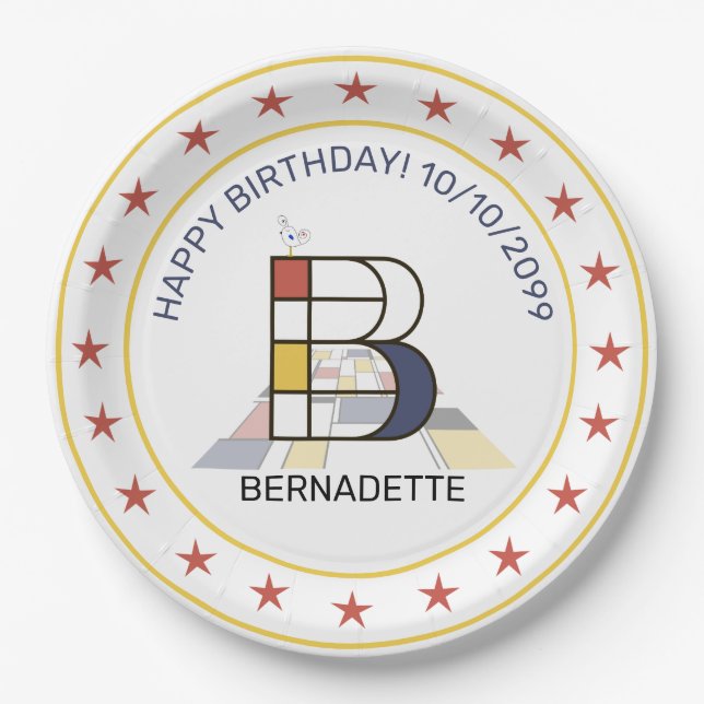 Neoplasticism Art Elegant Monogram. Letter B Paper Plate (Front)