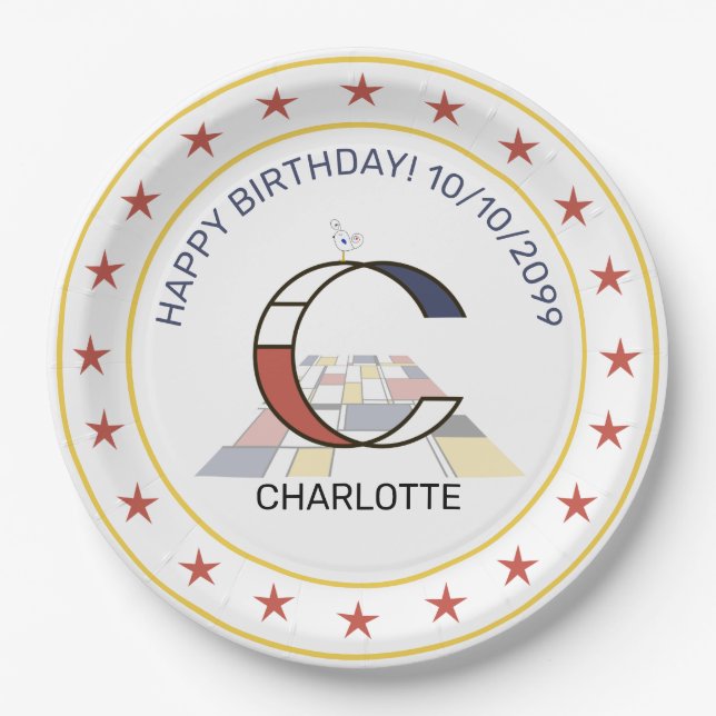 Neoplasticism Art Elegant Monogram. Letter C Paper Plate (Front)