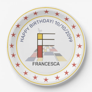 Neoplasticism Art Elegant Monogram. Letter F Paper Plate