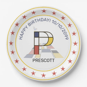 Neoplasticism Art Elegant Monogram. Letter P Paper Plate