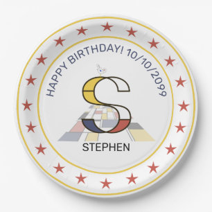 Neoplasticism Art Elegant Monogram. Letter S Paper Plate