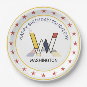 Neoplasticism Art Elegant Monogram. Letter W Paper Plate