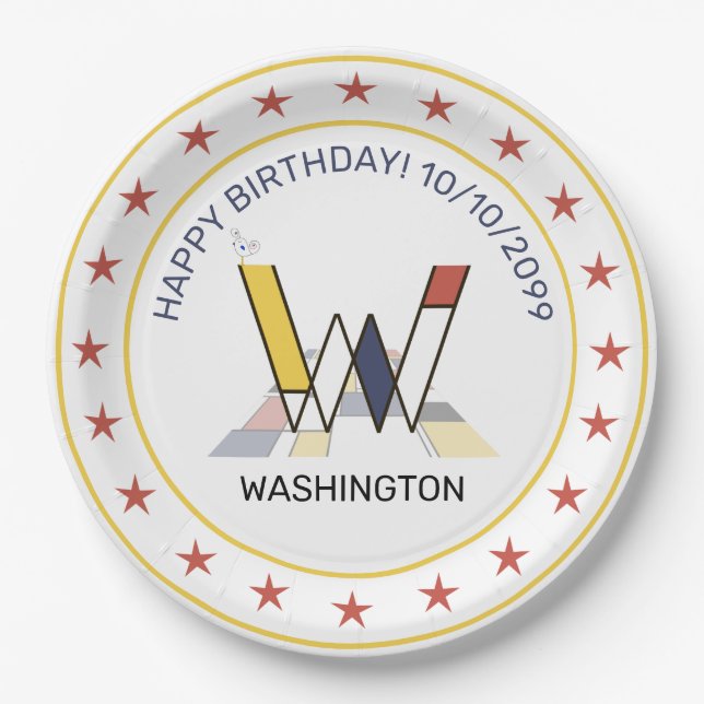 Neoplasticism Art Elegant Monogram. Letter W Paper Plate (Front)