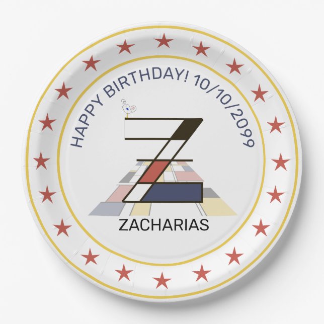 Neoplasticism Art Elegant Monogram. Letter Z Paper Plate (Front)