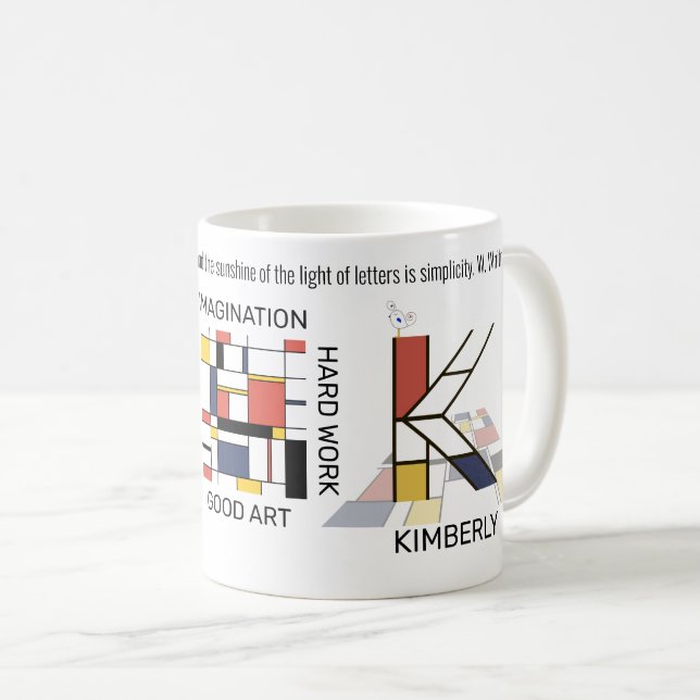 Neoplasticism Art Stylish Monogram. Letter K Coffee Mug (Front Right)