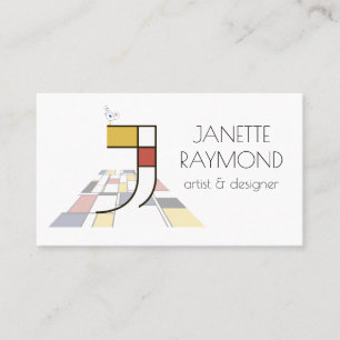 Neoplasticism style art monogram. Letter J Business Card