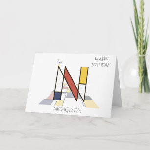 Neoplasticism Style Monogram. Letter N Card