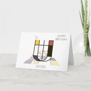 Neoplasticism Style Monogram. Letter U Card