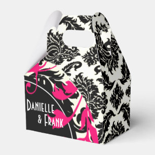 Neopolitan Damask Paisley   fuschia black white Favour Box