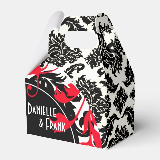 Neopolitan Damask Paisley | red black white Favour Box (Front Side)