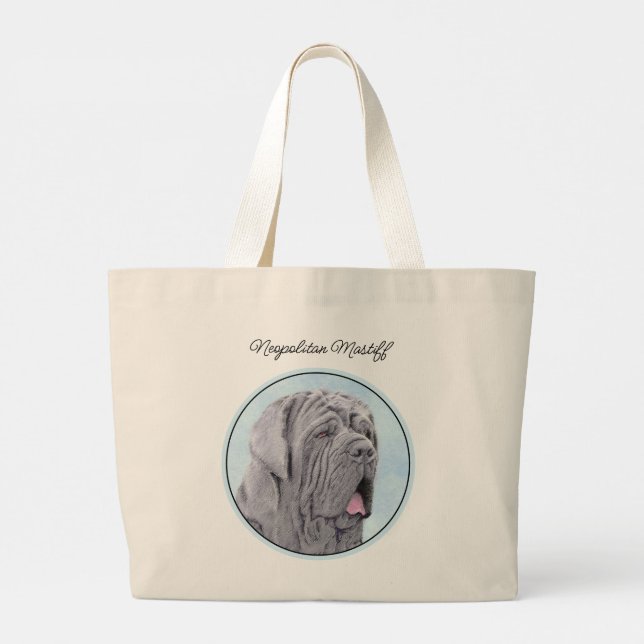 Neopolitan Mastiff Painting Grey Original Dog Art Large Tote Bag (Back)